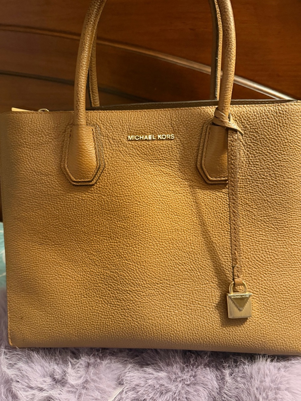 VINTAGE Michael Kors Mustard Brown Pebbled Leather Tote